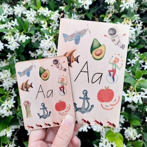 Cartões de madeira, cartões de alfabeto, cartões de ABC, aprendizagem de línguas, atividade de alfabeto para crianças, recursos para educação domiciliar, primeiros anos