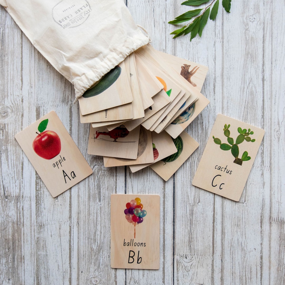 Wooden Flash Cards, Alphabet Flash Cards, ABC Flash Cards, Language