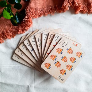 Cartões de memória de números, oceano, cartões de memória de madeira, atividade de contagem, recursos educacionais, brinquedos educativos, recursos para educação domiciliar, presentes de matemática