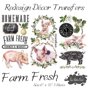 FARM FRESH Redesign Transfer • 3PK 6 X 12 • Redesign With Prima • Rub On Transfer • Furniture Transfer • Furniture Upcycling