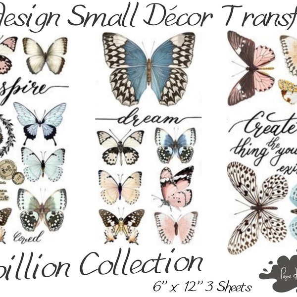 Redesign Transfer PAPILLON COLLECTION • 3PK 6 X 12 • Redesign With Prima • Rub On Transfer • Furniture Transfer