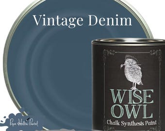 VINTAGE DENIM Chalk Synthesis Paint • Wise Owl Mineral Paint • Muted Blue Furniture Paint • Non-Toxic Chalk Style Paint