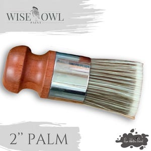May include: A 2-inch palm brush with a wooden handle and natural bristles. The brush has a silver ferrule and is labeled "2" PALM". The Wise Owl Paint logo is visible in the upper left corner.