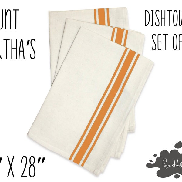 Retro Dish Towels Orange Striped • Set Of 3 Dish Towels • 18 X 28 • Tea Towels • Embroidery • Aunt Martha’s Dish Towels