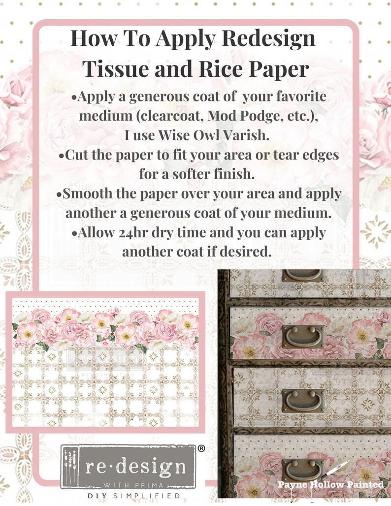 Decoupage Tissue Paper BLUSH FLORAL Redesign With Prima Etsy