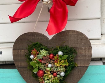 Wood Hanging Heart with Succulents