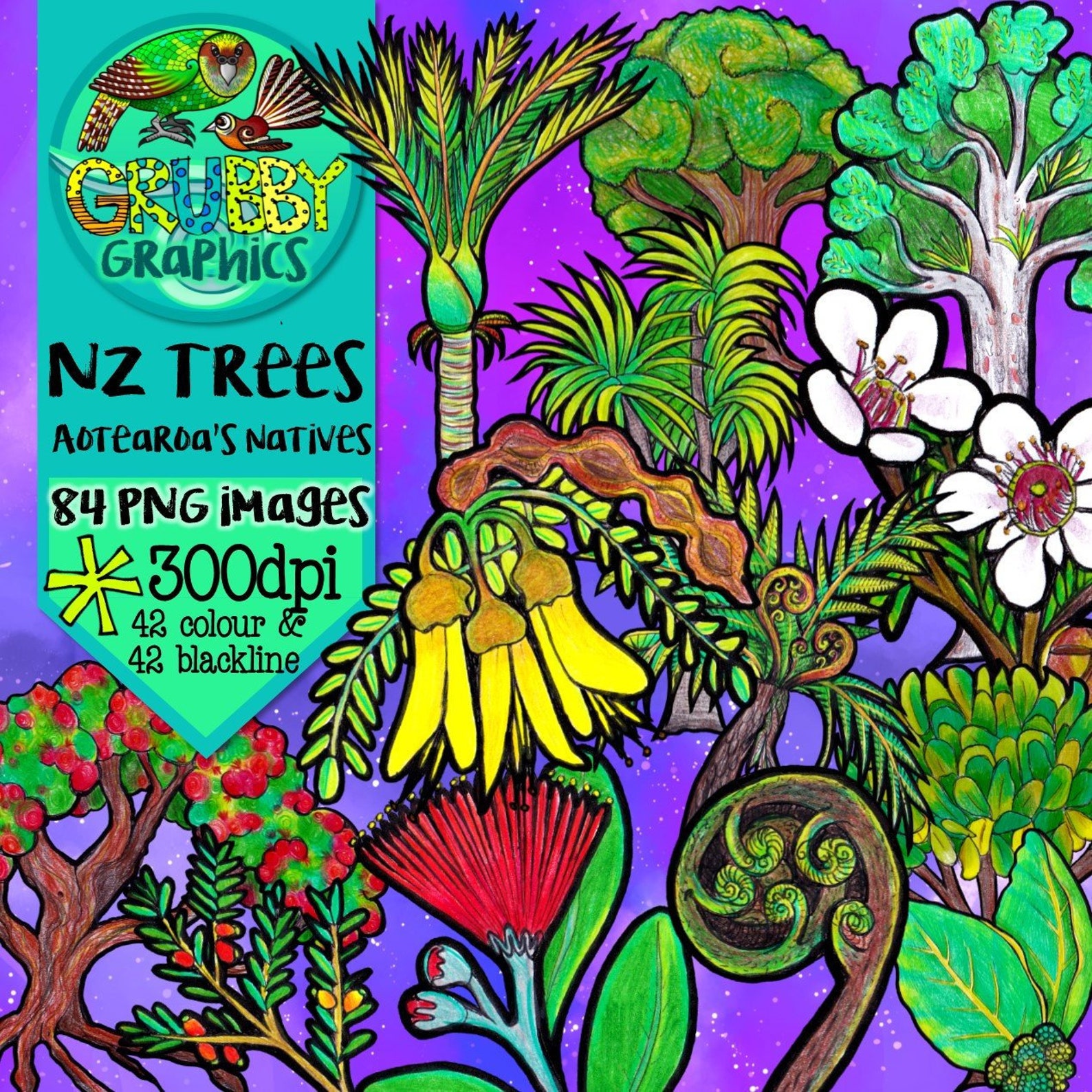 New Zealand Native Trees Clip Art Instant Digital Download Etsy