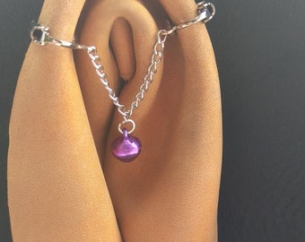 Purple bell Clitoral Jewellery\Faux piercing with chain and purple bell \ Non Piercing Clit Clip Adult fun sex toys