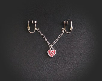 Clitoral Jewellery , Faux piercing with chain and heart Non Piercing Clit Clip Adult fun sex toys