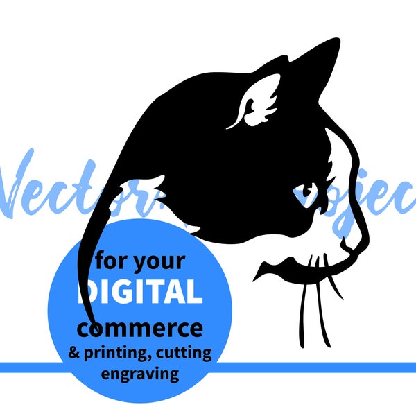 Tuxedo cat profile svg icon illustration, black and white cat vector clip art, tuxedo cat cricut digital cuttable file