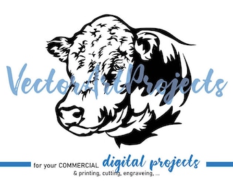 Hereford cattle svg bull commercial digital art, hereford bull clipart, farm animal vector graphic hereford cuttable cricut cut file design