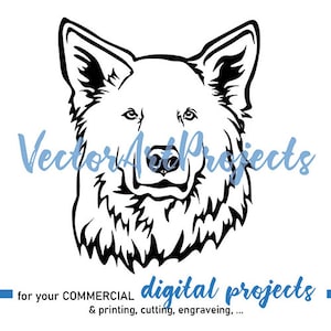 Berger Blanc Suisse SVG hoofd Graveerbare portret, hond commerciële kunst voor digitale projecten, Zwitserse witte herder vector gesneden bestand cricut ontwerp