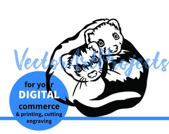 Yin and Yang Ferret svg for Digital Commerce, ferret vector graphic portrait clipart cut file shirt and mug design