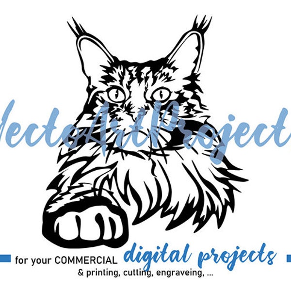 Maine Coon cat svg clipart, digital commercial use, Maine Coon cut file vector art cricut cuttable
