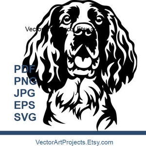 Springer Spaniel svg, dog head vector portrait, English springer spaniel png cuttable vector art