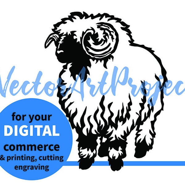 Valais Blacknose sheep svg vector graphic file, blacknose ram cuttable digital design