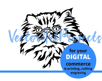 Persian cat face clip art vector portrait, Persian cat digital cuttable illustration, cat design