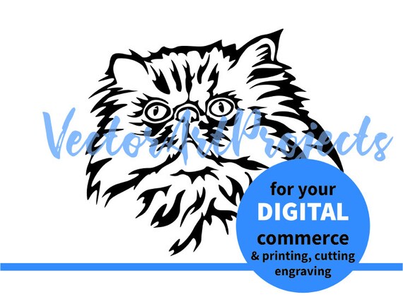 Persian Cat Face Clip Art Vector Portrait Persian Cat Digital | Etsy