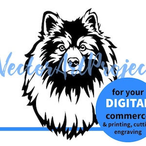Keeshond svg clip art, German Wolf Spitz cuttable digital vector graphic design, Keeshond cut file