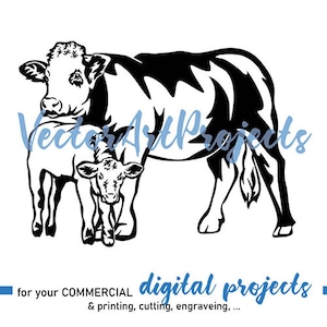 Simmental cow and calf svg clipart, Simmental cattle cut file vector graphic art cuttable cricut Simmental cow digital design