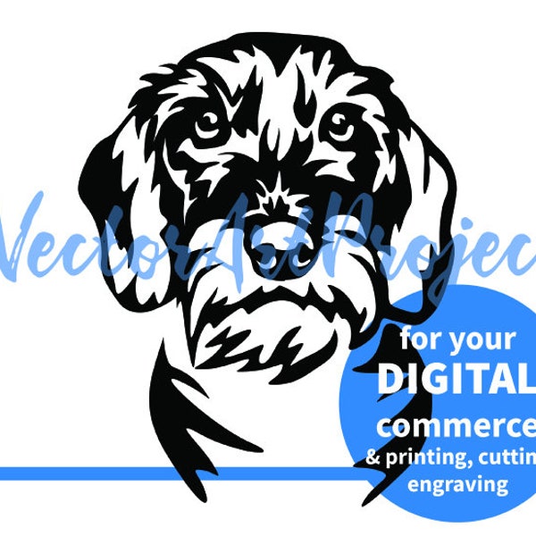 Illustration svg de visage de chien teckel à poil métallique, fichier de découpe graphique vectoriel teckel clip art