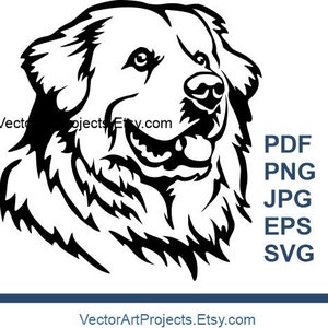 Portrait clipart svg chien des Grandes Pyrénées, fichier graphique vectoriel découpable Grandes Pyrénées, conception png de chien
