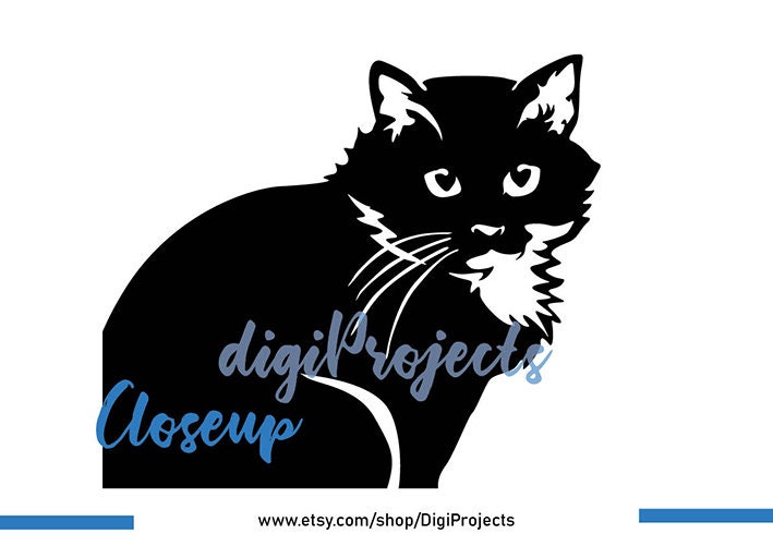Long haired Tuxedo cat svg for commercial digital art Black | Etsy