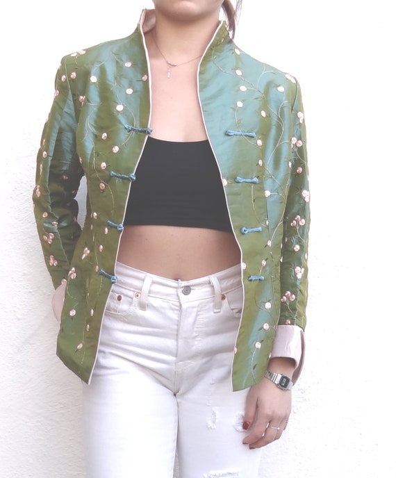 vintage Chinese style silk jacket // turquoise blu