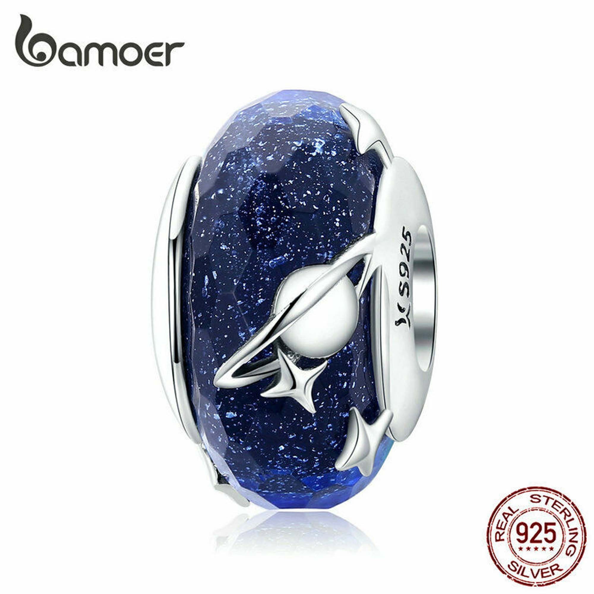 BAMOER 925 Sterling silver charm spindrift With Blue Glass Bead For DIY bracelet 