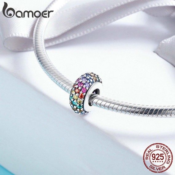 BAMOER S925 Sterling silver DIY Rainbow Dash Charm Pavé CZ Fit bracelet Jewelry