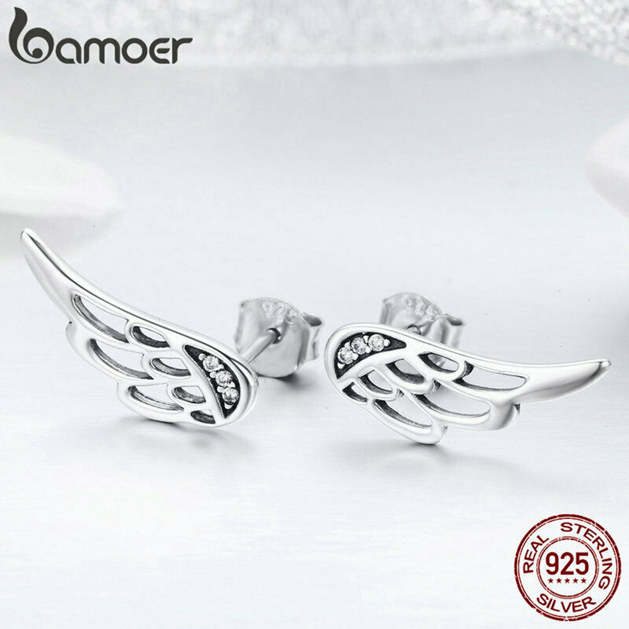 BAMOER 925 Sterling Silver Wings Earrings Stud-Angel Wing Ear | Etsy