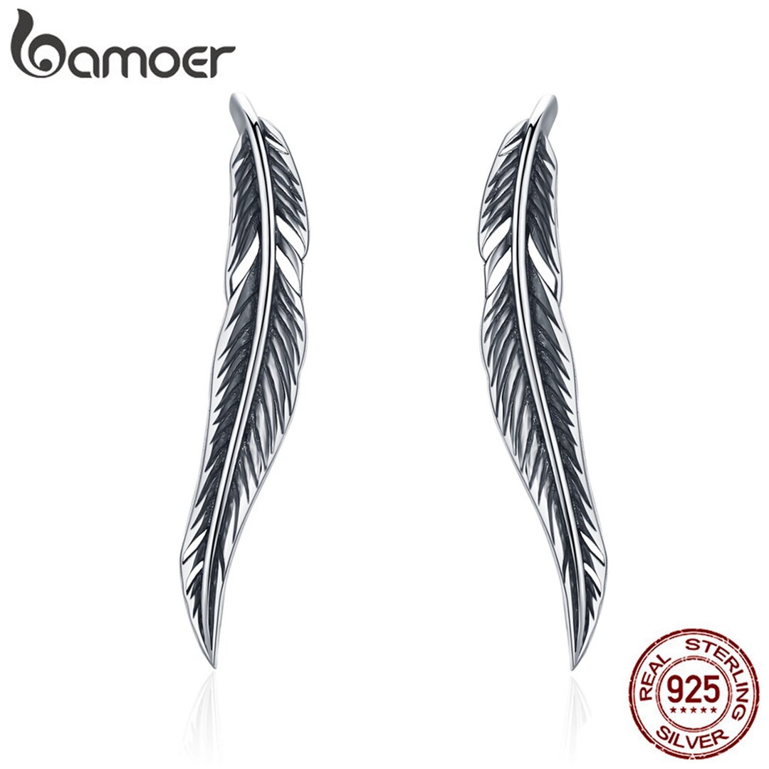 BAMOER 925 Sterling Silver Earrings-gothic Vintage Feather Ear - Etsy