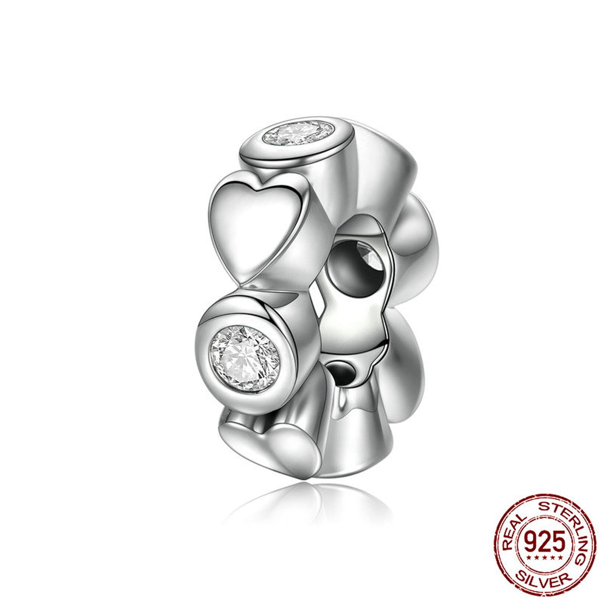 BAMOER 100% Sterling silver Charm Love Heart Bead & Blue CZ For bracelet Jewelry