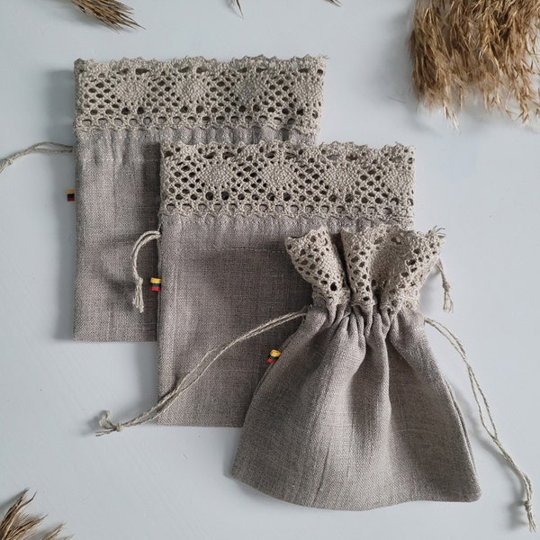 Natural Linen bag / Linen bag with lace / Rustic gift bags / Linen bag with natural linen lace / Aroma herbs bag/ Linen bag for kitchen
