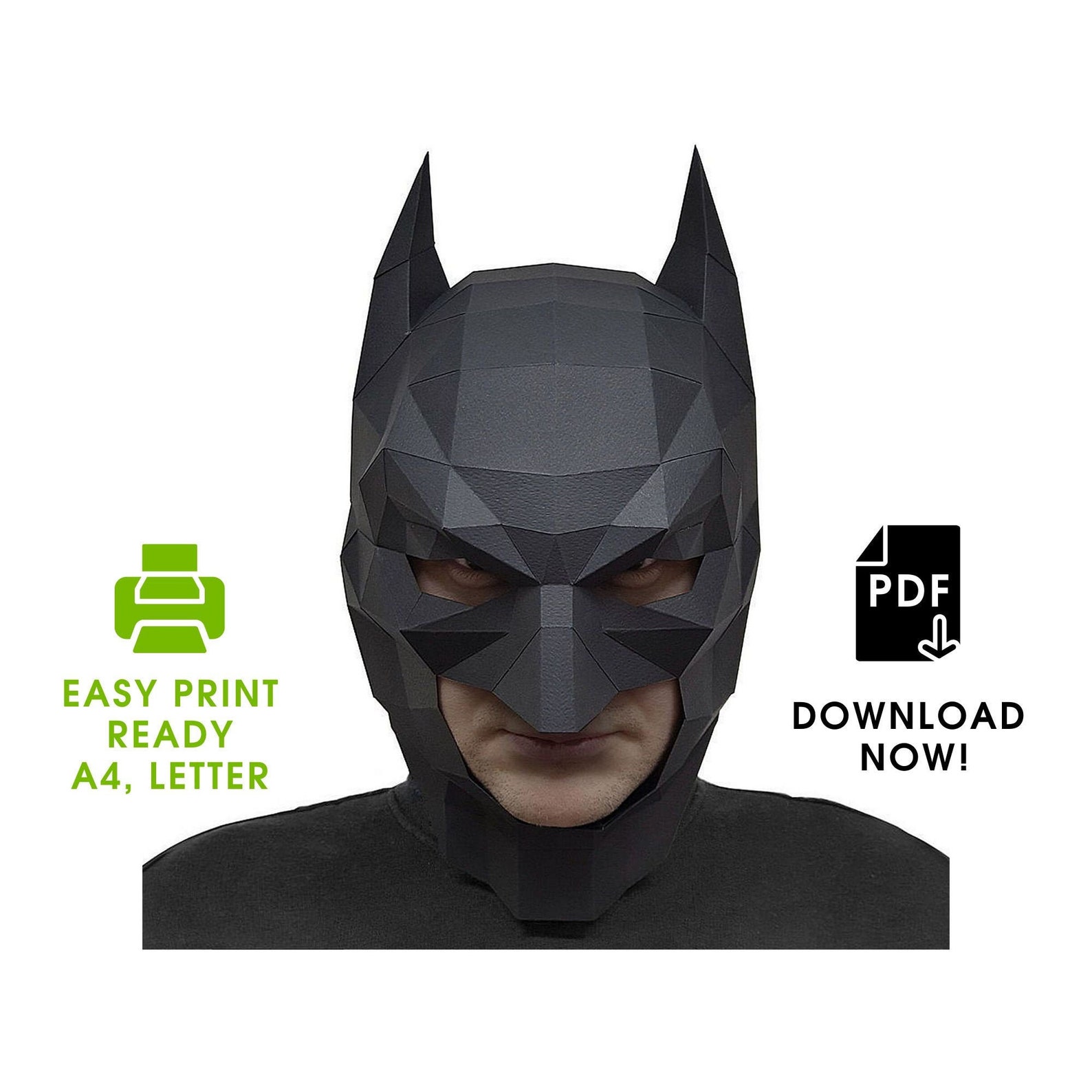 Batman Mask Pdf Papercraft Diy Printable Template Batman Etsy