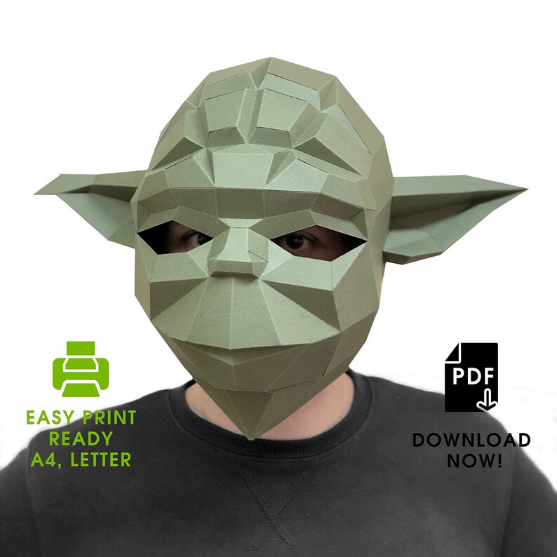 Papercraft Yoda mask pdf DIY paper mask Masquerade mask | Etsy