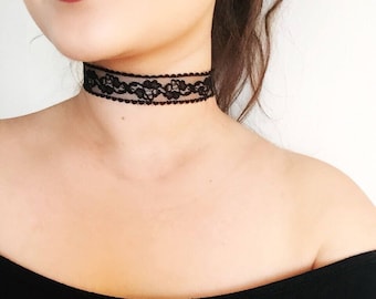 Black Floral Lace Choker, Lace Choker, Black Lace Choker, Choker Collar, Vintage Floral Choker, Gift For Her, Adjustable Choker Necklace