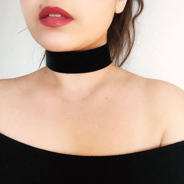 Stretch Extra Wide 35mm Black Double Sided Plush Velvet Choker, Black Choker, Velvet Choker, Cadeau pour elle, Bijoux, Velvet Choker,