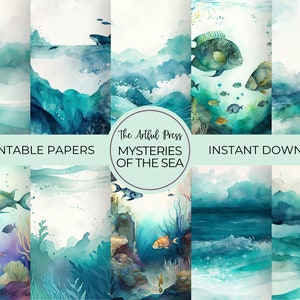 Watercolor Ocean Digital Paper, Watery Background, Under The Sea Printables, For Commercial Use