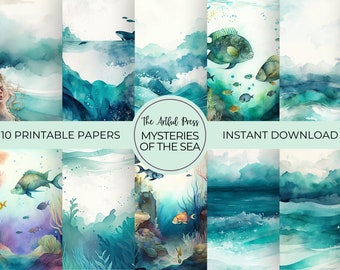 Aquarel oceaan digitaal papier, waterige achtergrond, onder de zee printables, voor commercieel gebruik
