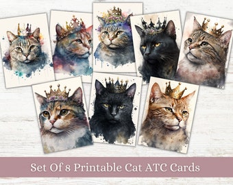 Cats ATC Cards, Junk Journal Ephemera, Watercolor Cat Printable,  Cat Lover Scrapbooking, Journal Supplies