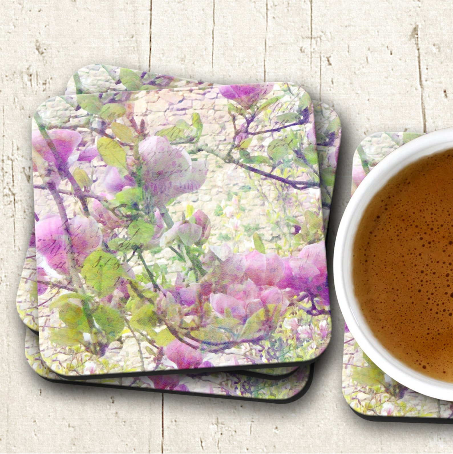 Coaster Set Of 4 Pretty Floral Cork Backed Coasters Floral Etsy