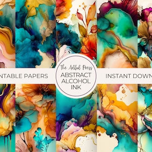 Abstract Alcohol Ink Backgrounds, Digital Paper Pack, Colorful Printables, For Commercial Use