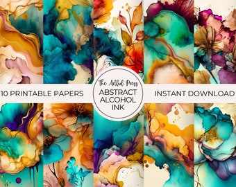 Abstract Alcohol Ink Backgrounds, Digital Paper Pack, Colorful Printables, For Commercial Use