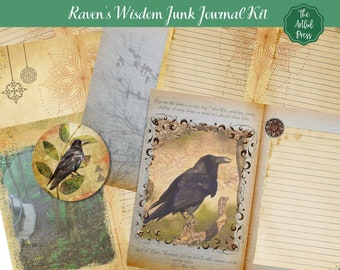 Raven Junk Journal Kit, Printable Ephemera, 8.5 x 11 Fantasy Collage Pages, Scrapbooking, Paper Crafts