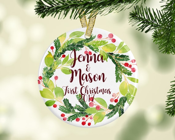 personalized christmas ornament couples first christmas etsy