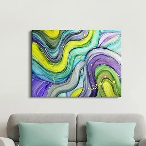Abstract Canvas Wall Art Colorful Marble Wall Decor Green Purple Marble Prints Pictures for Living Room Bedroom Home Decor