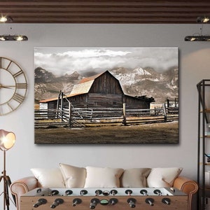 Barn Canvas Wall Art Barn Pictures Wall Decor Grand Teton National Park Poster Prints Mountain Landscape Art Old Barn Scenery Home Decor
