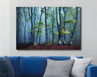 Misty Forest Canvas Wall Art Foggy Forest Scenery Prints Pictures Nature Wall Art Nature Deep Forest Photography for Living Room Home Decor
