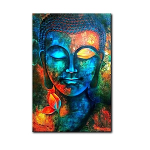 Abstract Blue Buddha Canvas Wall Art Zen Wall Decor Spiritual Wall Art ...